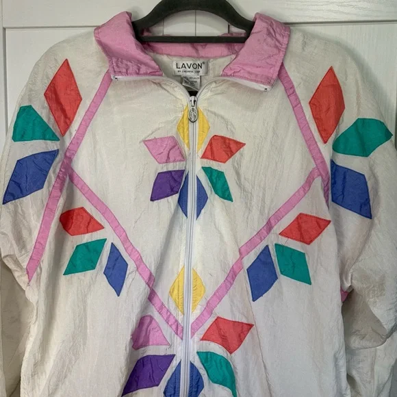Vintage Lavon Windbreaker Jacket M Colorblock Patchwork Quilt Inspired 80s 90s - Picture 3 of 9
